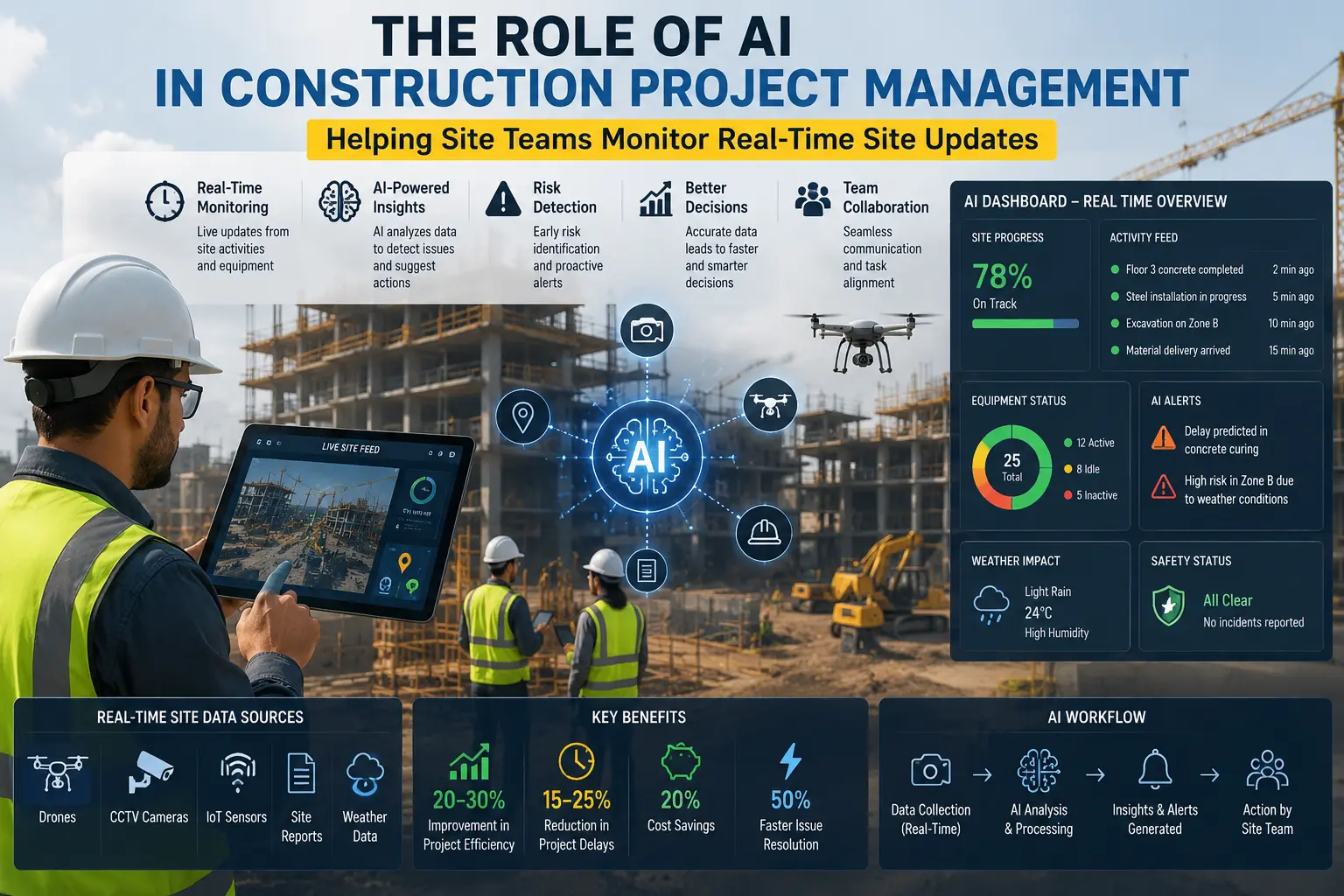 The Role of AI in Construction Project Management helping site teams monitor real-time site updates.